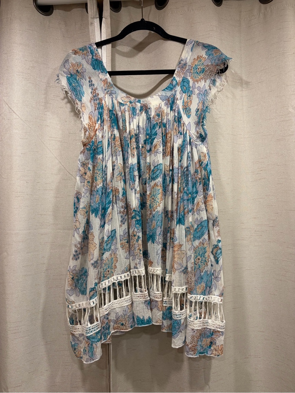 Free People Boho Floral Crochet Trim Tunic Top